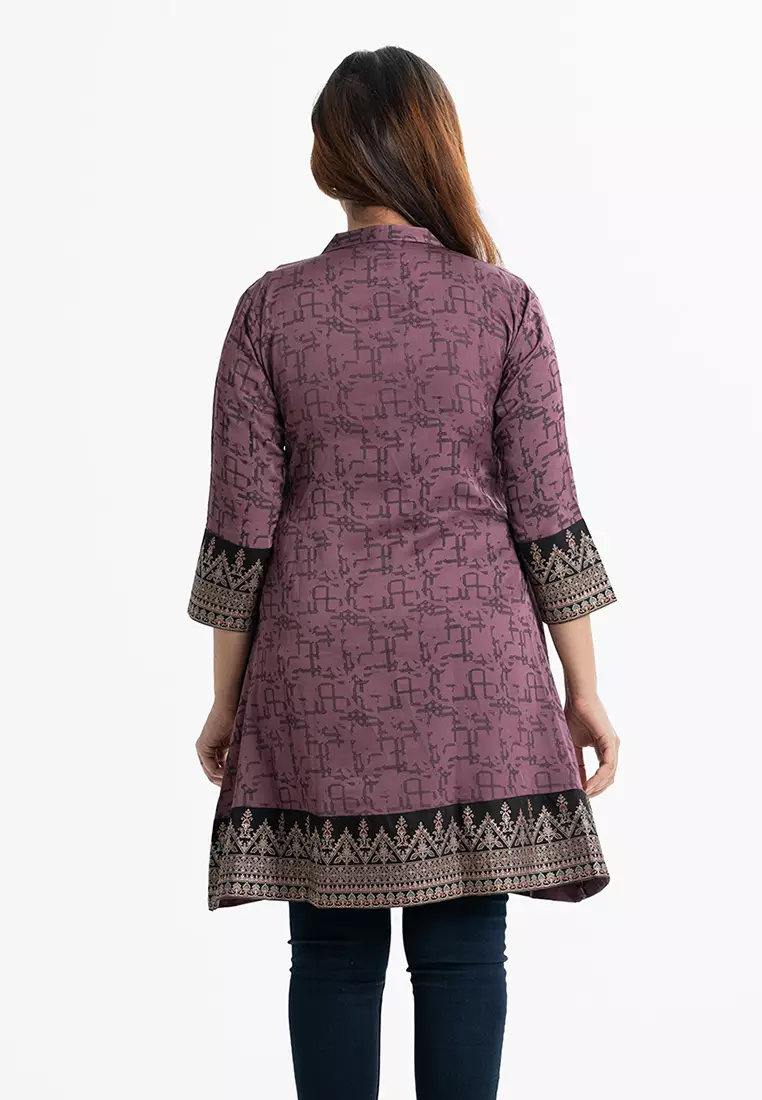 Le Reve 绉布印花 A 字形束腰外衣