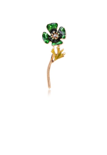 Glamorousky white Simple and Fashion Plated Gold Green Four-leaf Clover Brooch with Cubic Zirconia 39FB7ACC3ACB02GS_1
