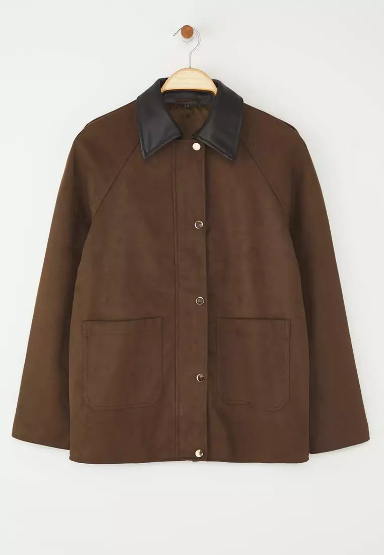 Faux Leather Detailed Suede Jacket
