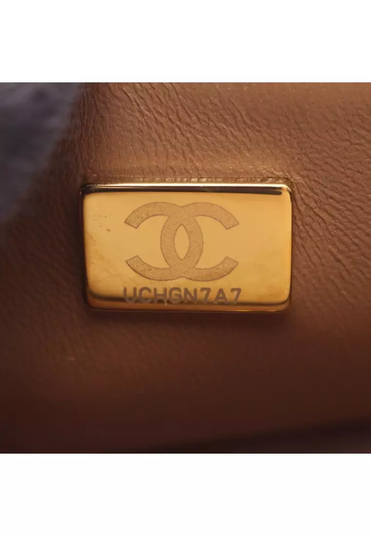 Pre-Loved Chanel boy chanel mini matelasse chain shoulder bag Velor Khaki brown gold hardware