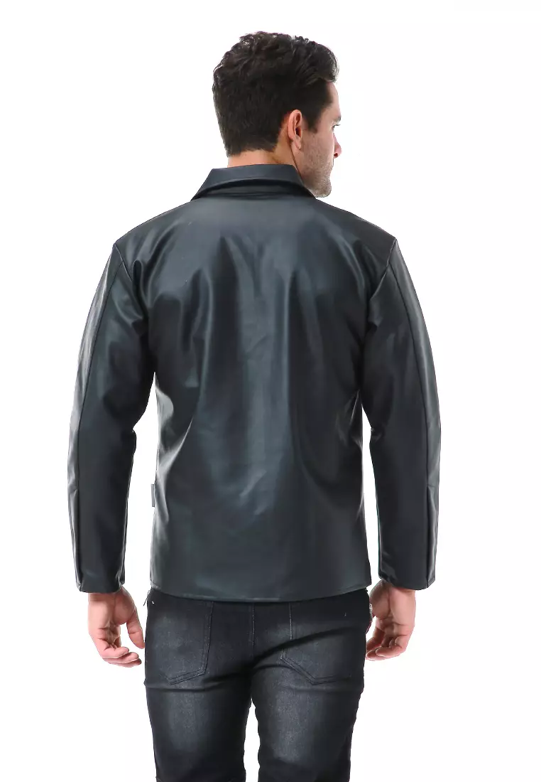 Danny Blazer Casual Formal Pria Outerwear Lengan Panjang Motif Polos Material Leather ORIGINAL - Black