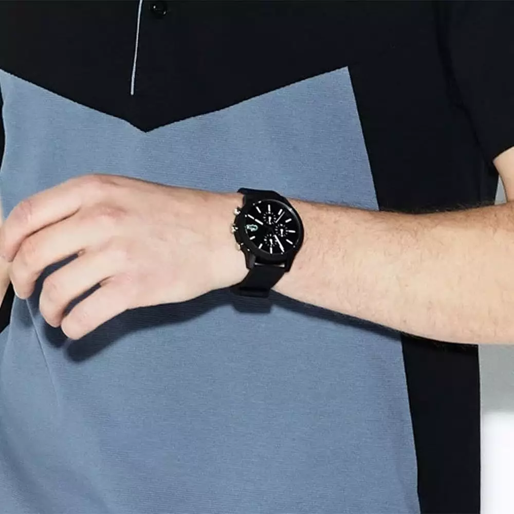 Jual Lacoste Lacoste 12.12 2010972 Chronograph Black Dial Black Rubber ...