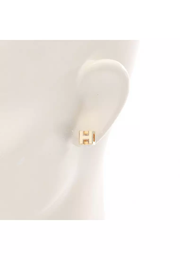 Pre-Loved Hermès Cage d'H Ash H-cube earrings GP gold off white