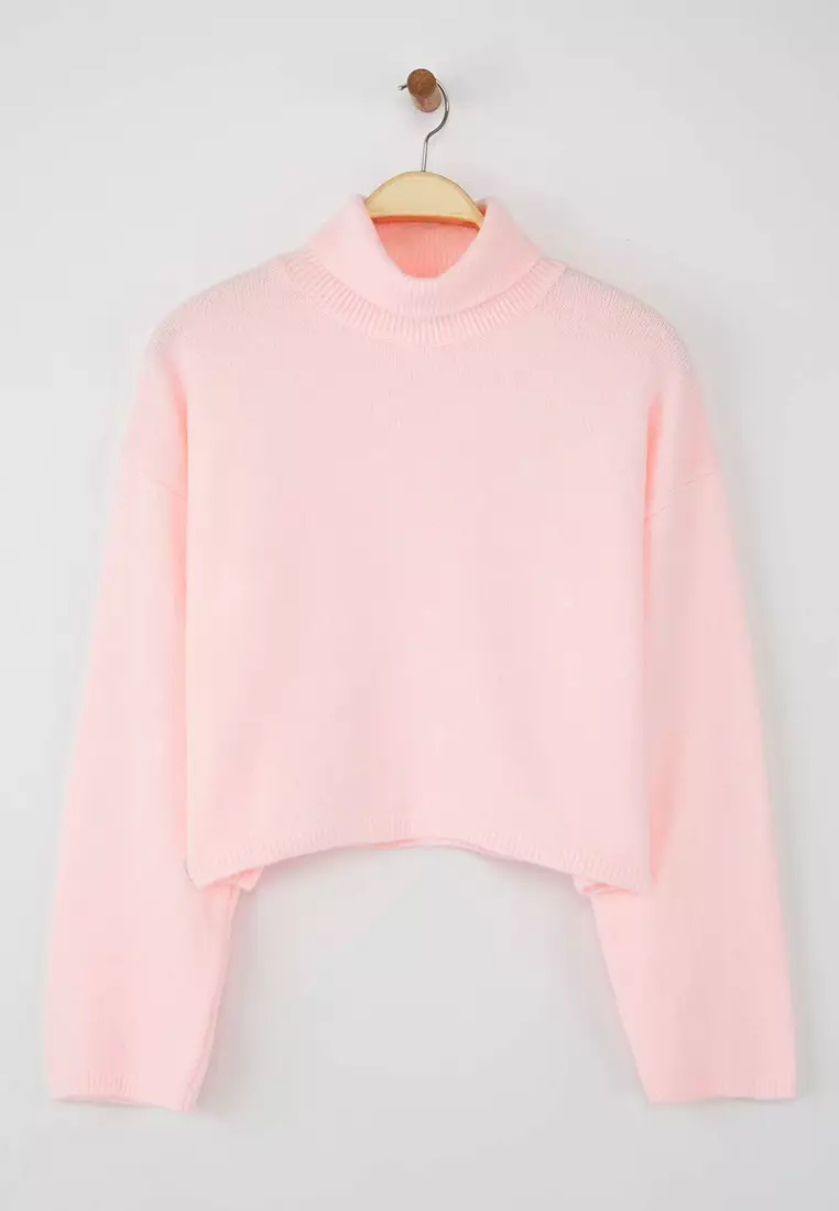 Wardrobe Essentials Pink Wide-Cut Soft Texture Crop/Short Knit Sweater