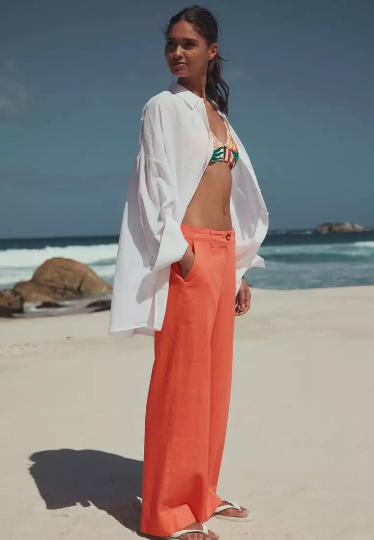 Smart Front Linen Blend Wide Leg Trousers
