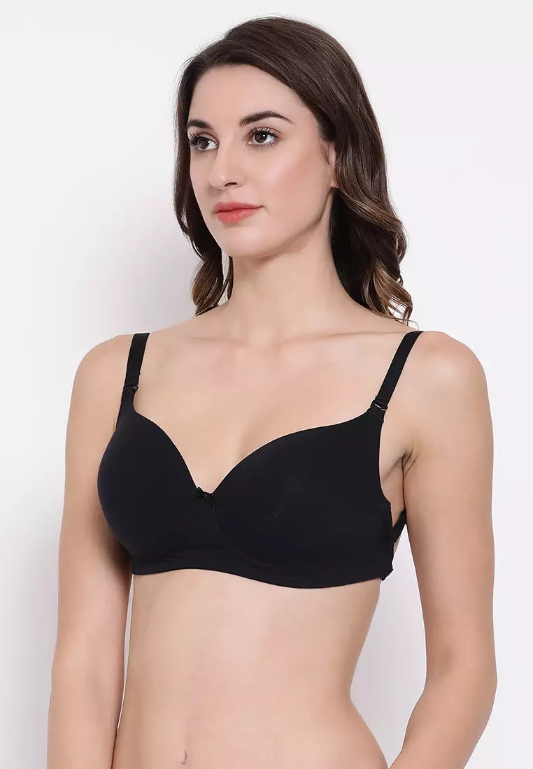 Buy Clovia Cotton Rich Solid Padded Full Cup Wire Free T-shirt Bra - Black  online