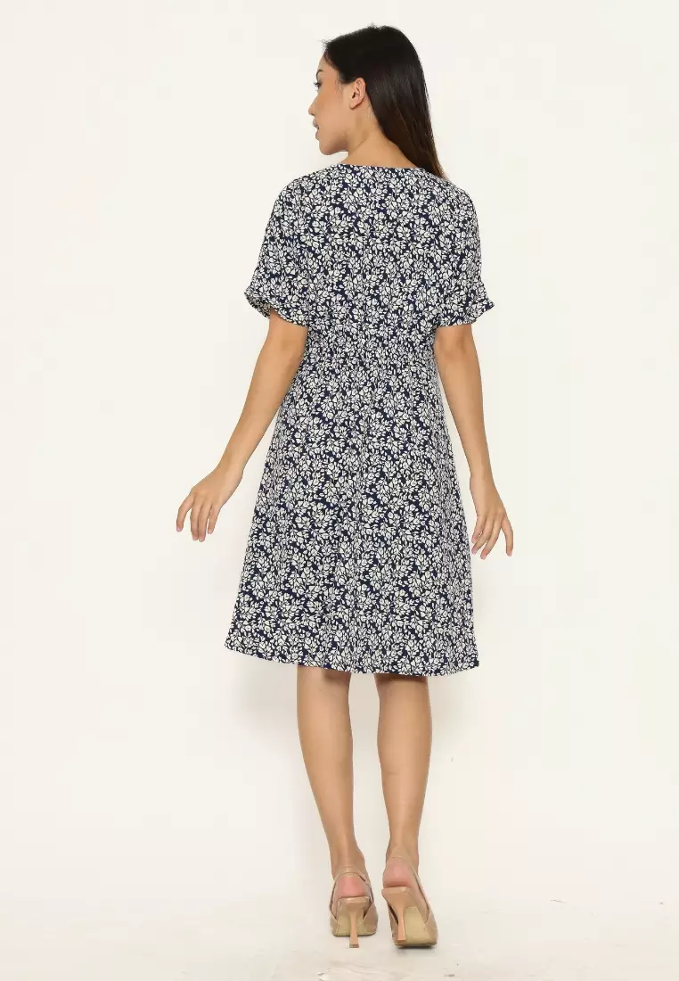 Urban Exchange Josie Dress Navy - Printed Dress Navy Korean Style