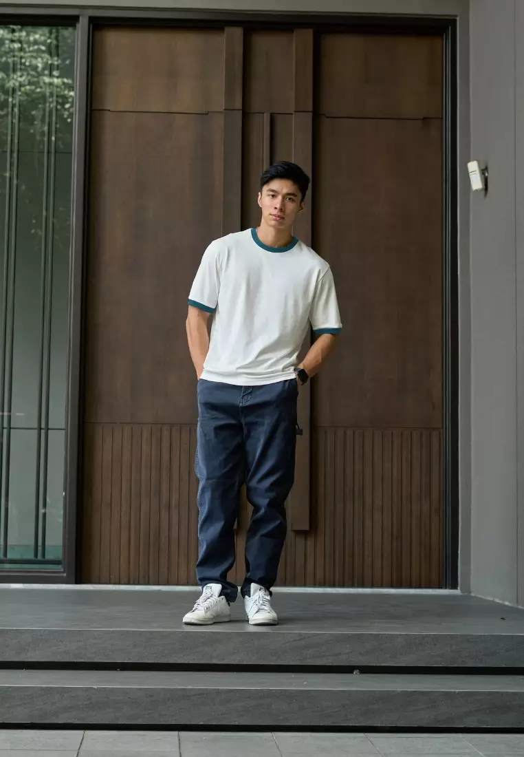 Kale Ringer White Dark Tosca / Cotton Cloudy / Kaos Boxy Fit / Kaos Korea / Atasan Kaos Pria / Kaos Basic Pria