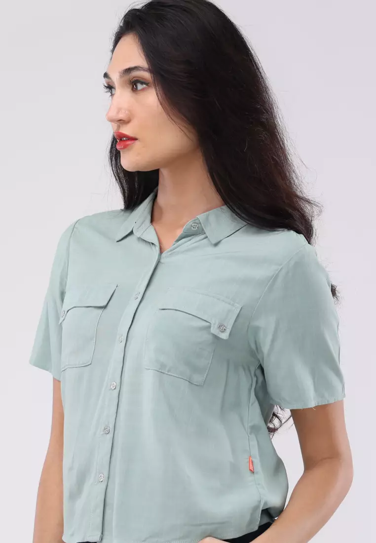 Woven Plain Soft Linen Short Sleeve Blouse