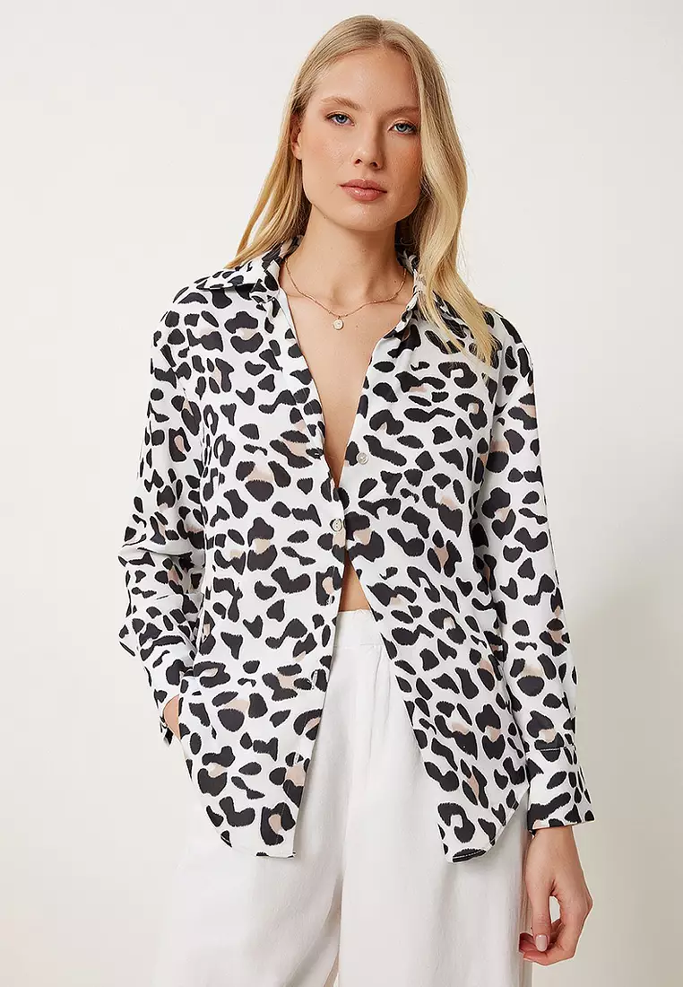 Leopard Patterned Satin Surface Stylish Shirt