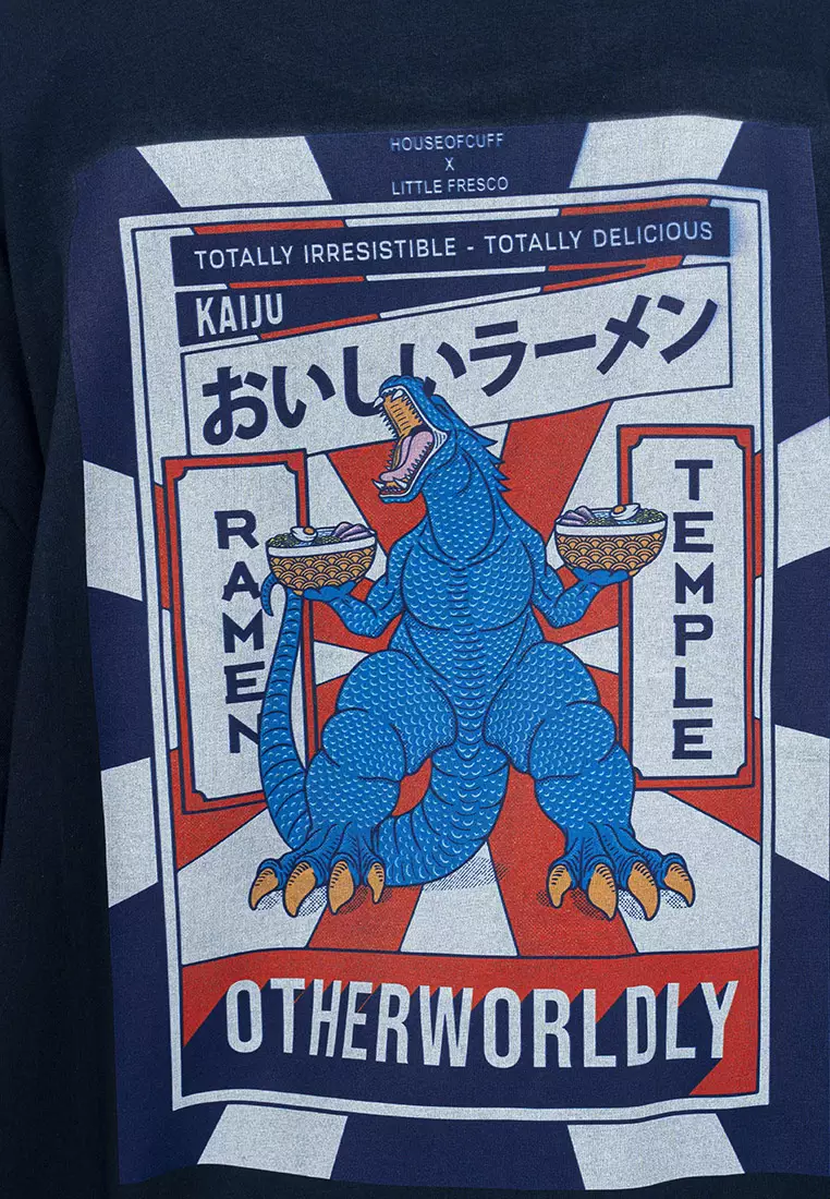 Houseofcuff Kaos Oversize Tshirt Wanita Unisex Tebal Navy Ramen Temple