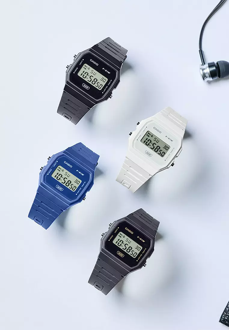 Casio Jam Tangan Digital Unisex - Blue Resin Strap - F-91WB-2A1