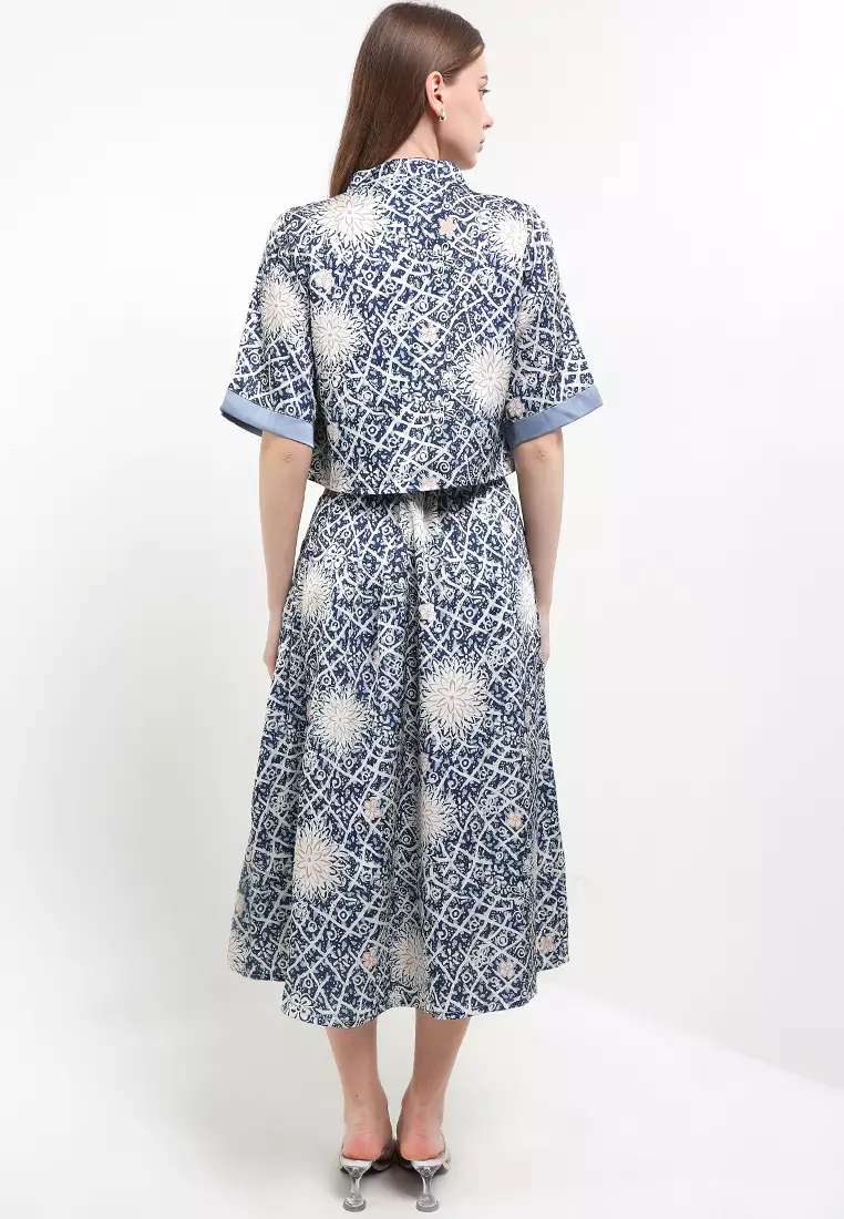 Setelan Outer Blouse Atasan dan Bawahan Rok Wanita Spesial Seruni Merona Collection Azrina Premium Stretch Silk Blue