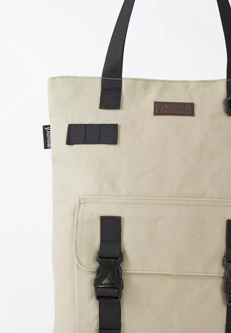 Tas Tote Bag Wanita Bahan Kanvas Penutup Resleting Yarra Series - Cream