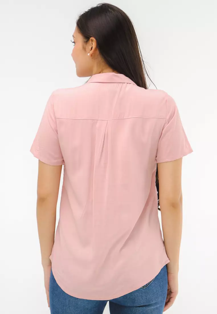 Woven Plain Rayon Short Sleeves Blouse
