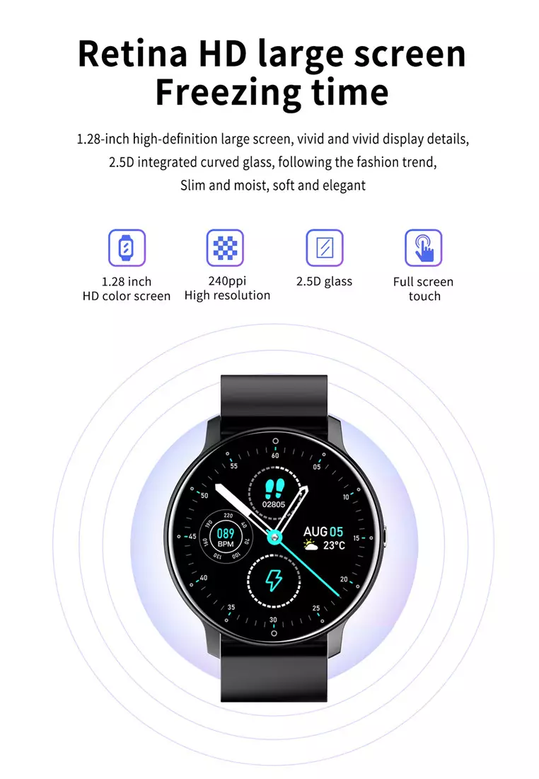 Smart Watch Pria Full Touch Screen Phone Call Wireless Charge Jam Tangan Pintar Hitam