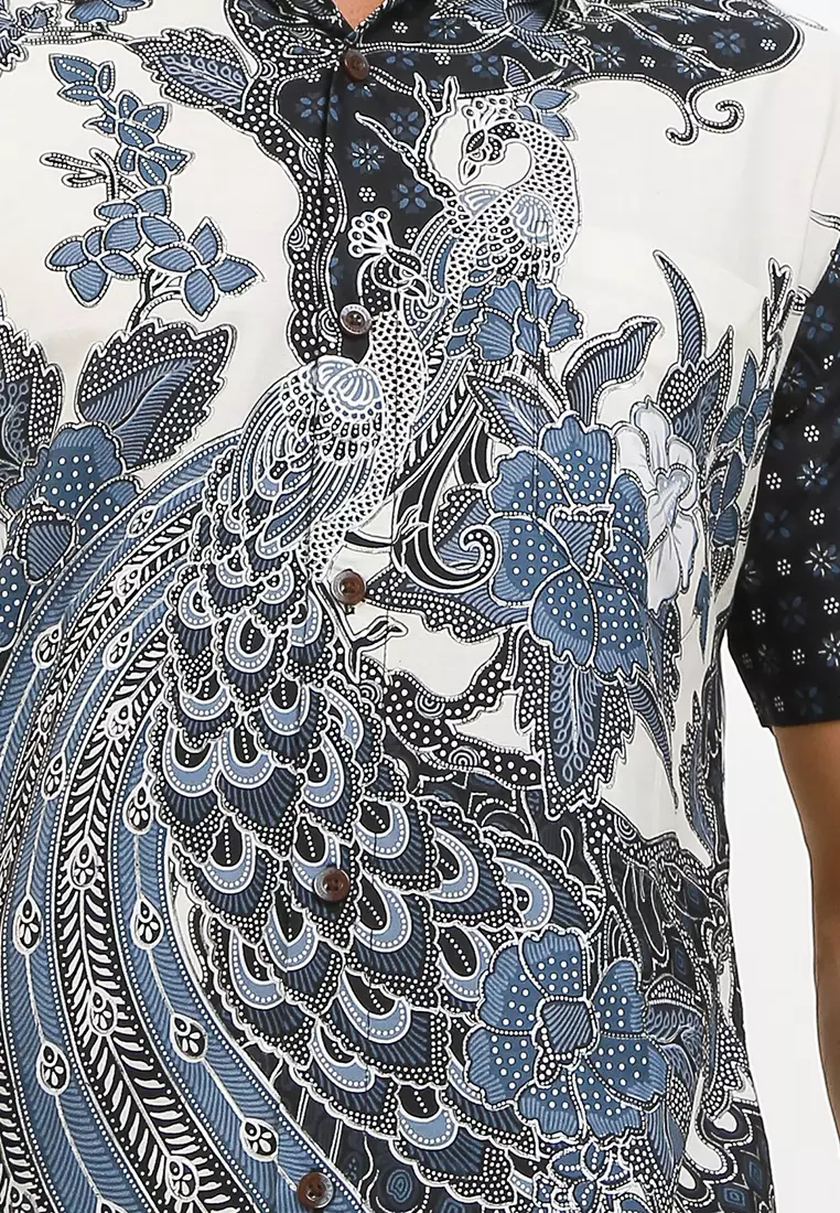 Hem Slimfit Batik Pria Lengan Pendek Gervaso White