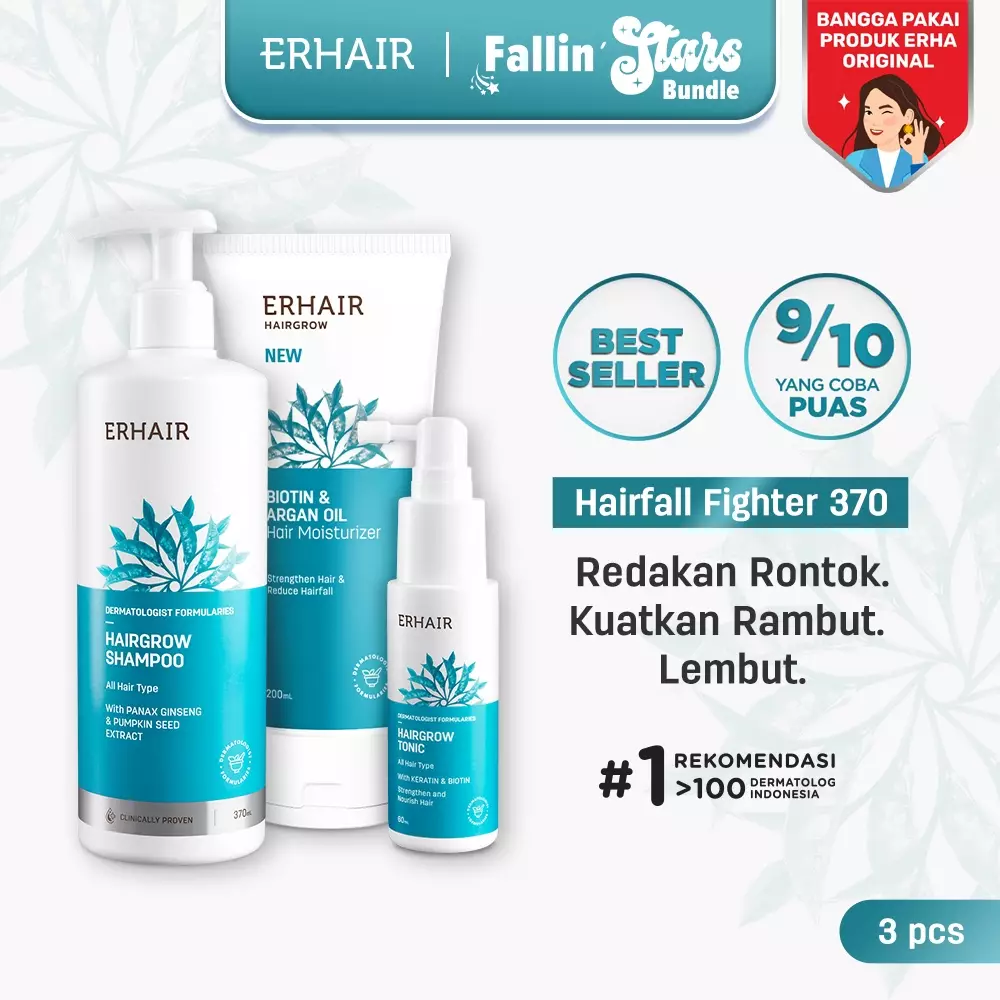 ERHAIR Hairfall Fighter - Bundle Rambut Rontok No#1 Rekomendasi - 370ml