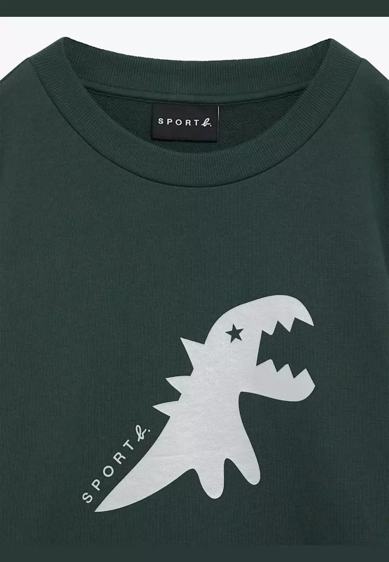 Men's Green Cotton DINO Metallic Print Sweatshirt