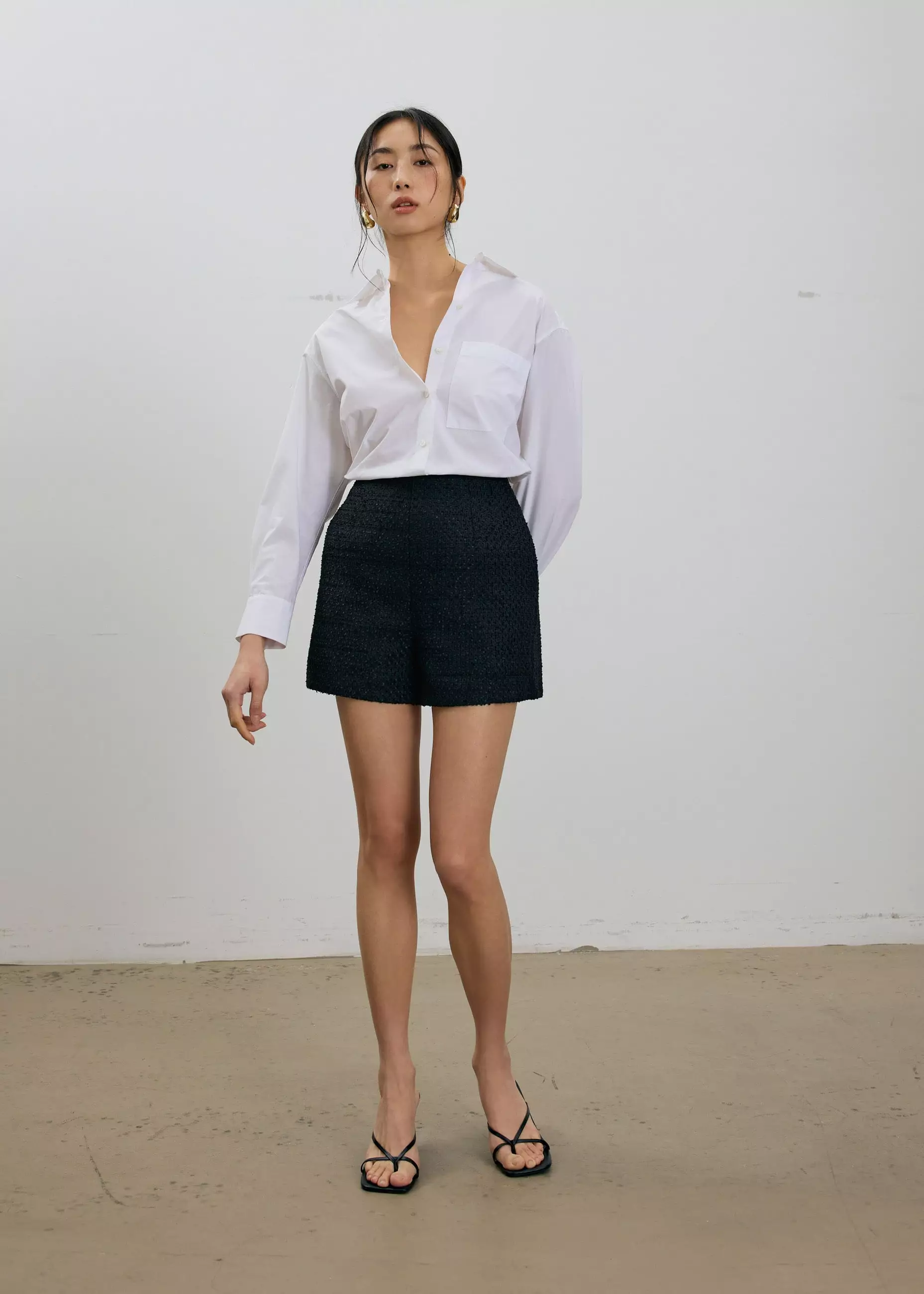 Celana Pendek Wanita - Fumiko Ribbon Tweed High Waist Shorts
