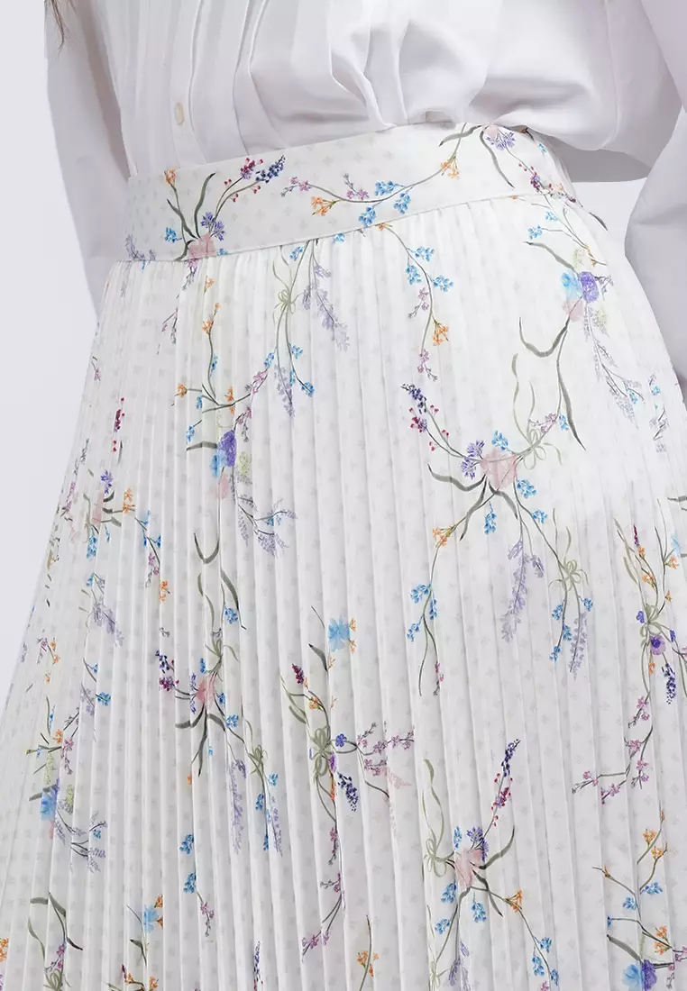 Printed Pleats Maxi Skirt OFF WHITE