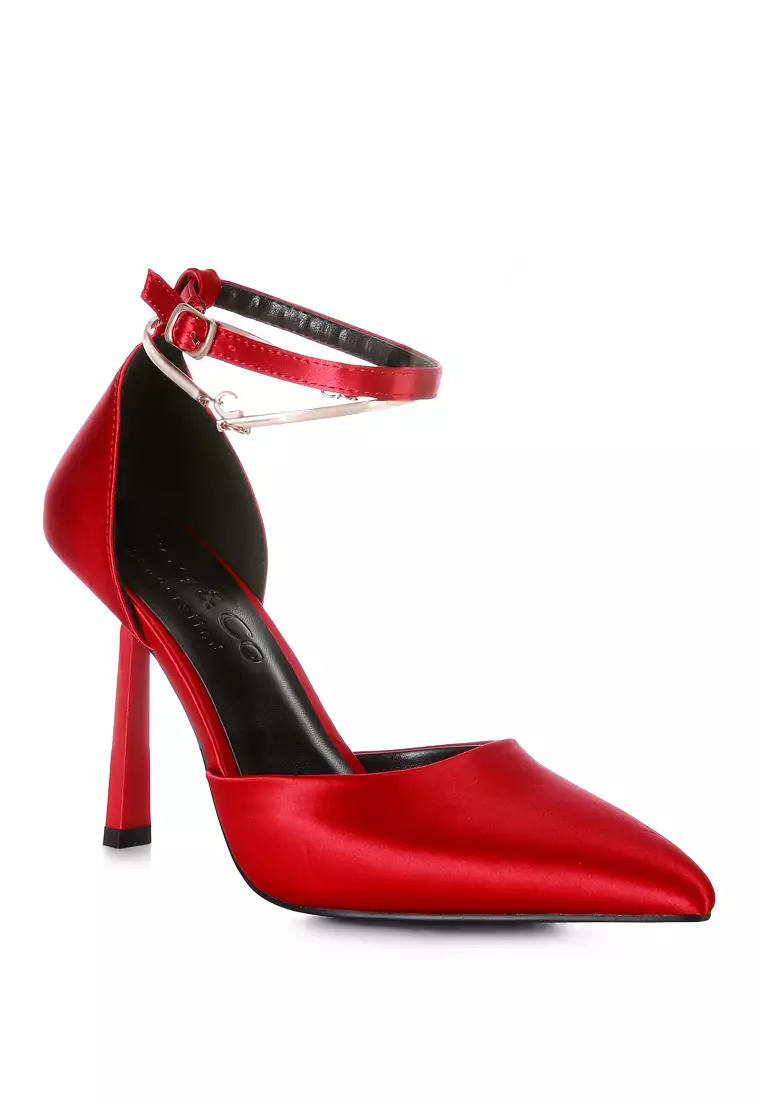 Red open toe high on sale heels