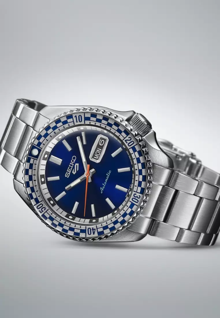 精工 5 Sports SKX 運動風格汽油藍色「方格旗」特別版自動腕錶 SRPK65K1