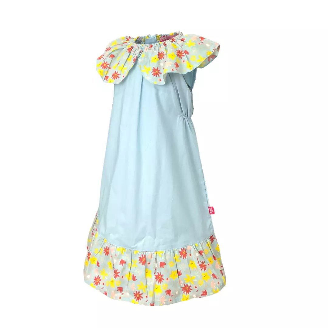 Pingu Long Dress Anak Perempuan Printing Flower Biru 91005830