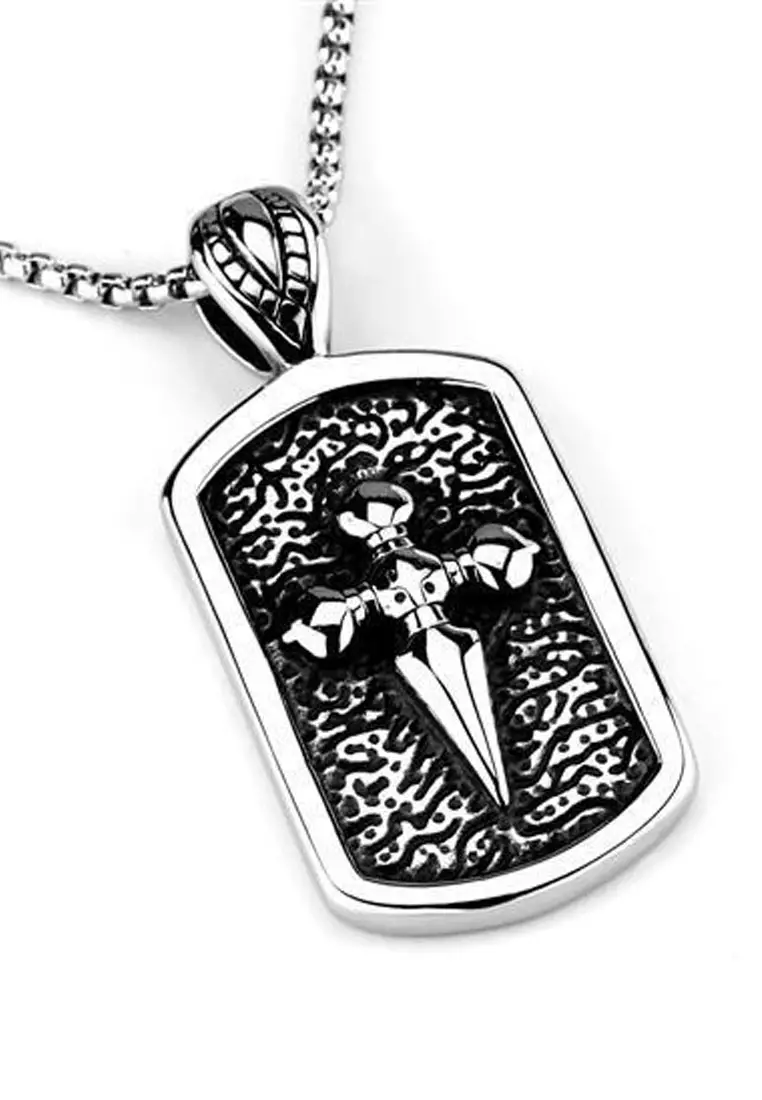Aksesoris Pria Sword Pendant Rectangular Pendant Premium Stainless Steel Necklace Kalung Pria Silver