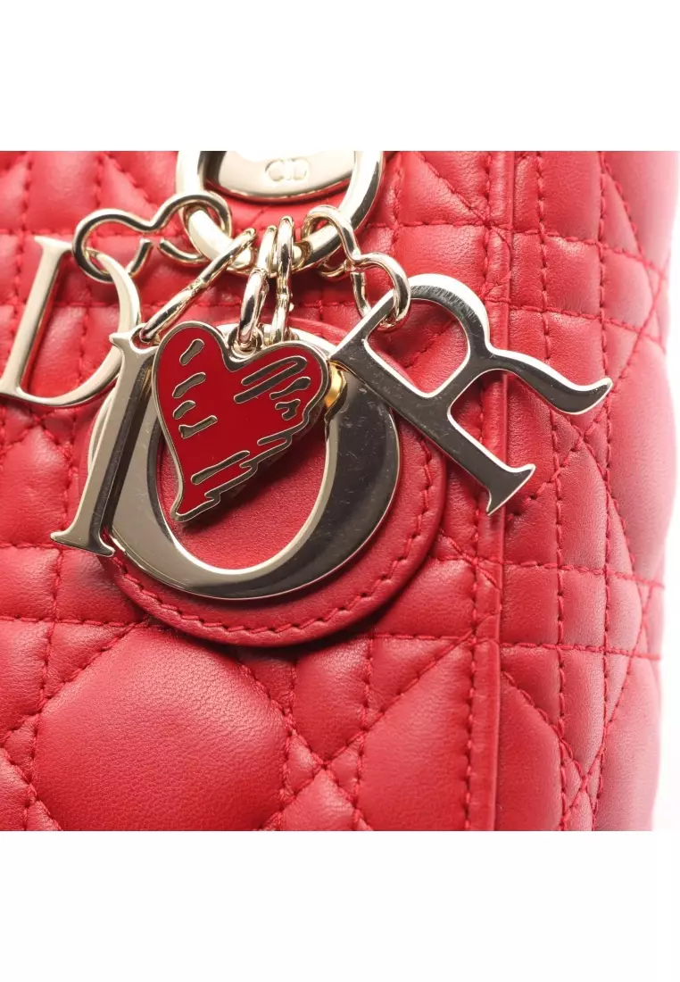 Pre-Loved Christian Dior lady dior mini Canage Handbag heart leather Red 2WAY