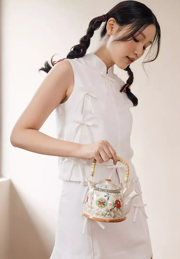 Shanghai Bow Crop Top in White