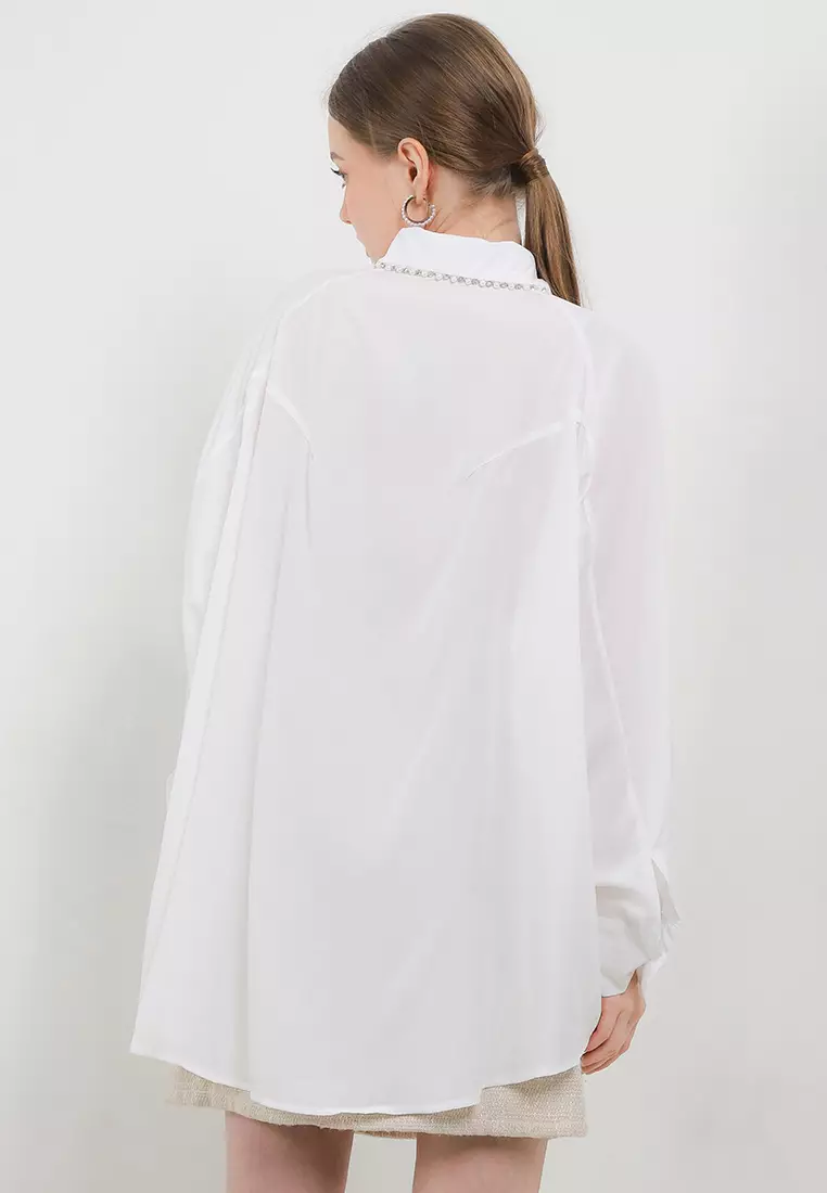 L/S Shirt W/ Pearl & Diamond On Collar