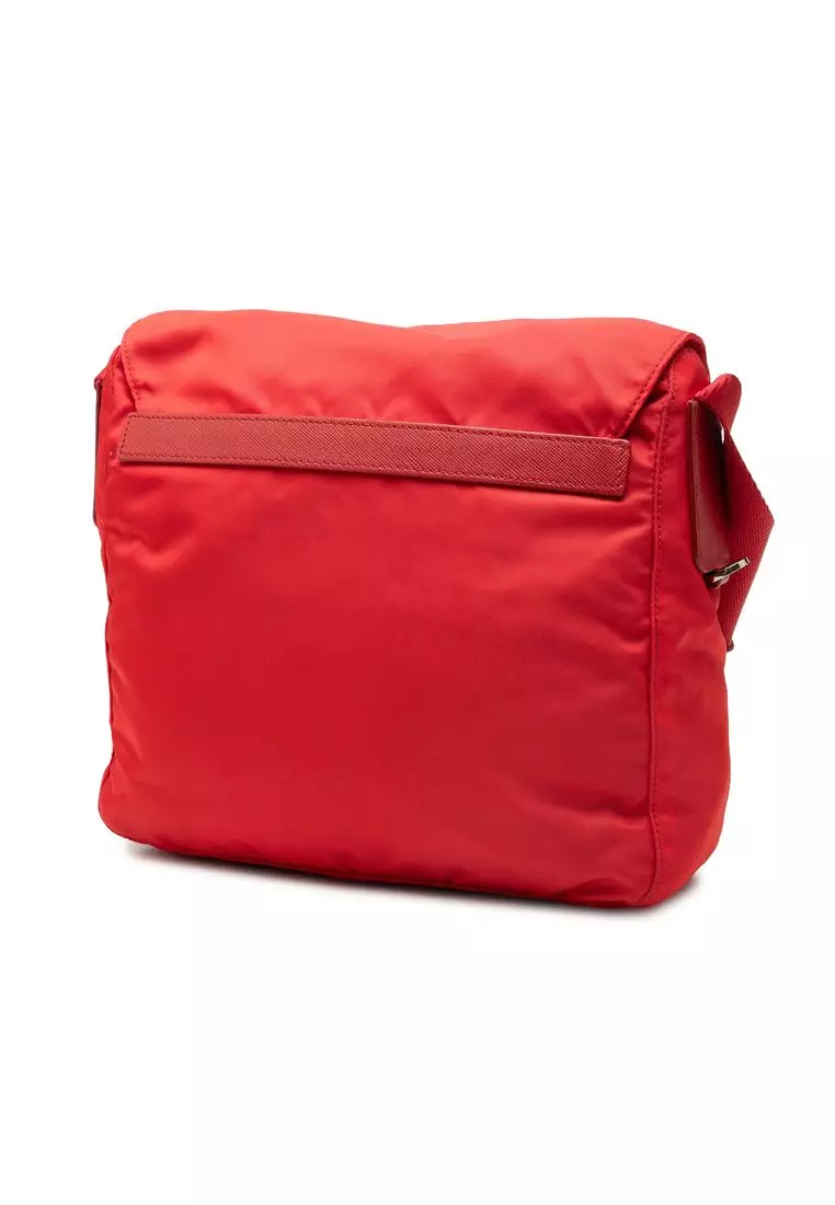 Pre-Loved Prada Saffiano Trimmed Tessuto Zip Buckle Messenger Bag