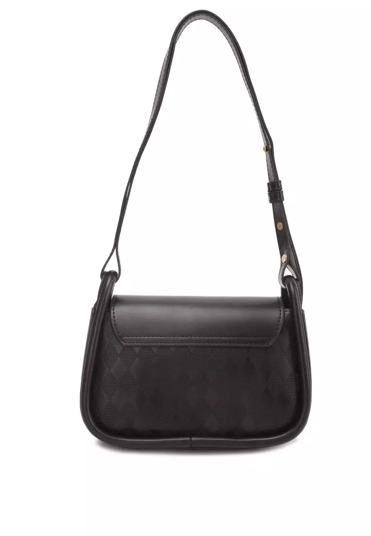 Faux Leather Sling Bag in Black