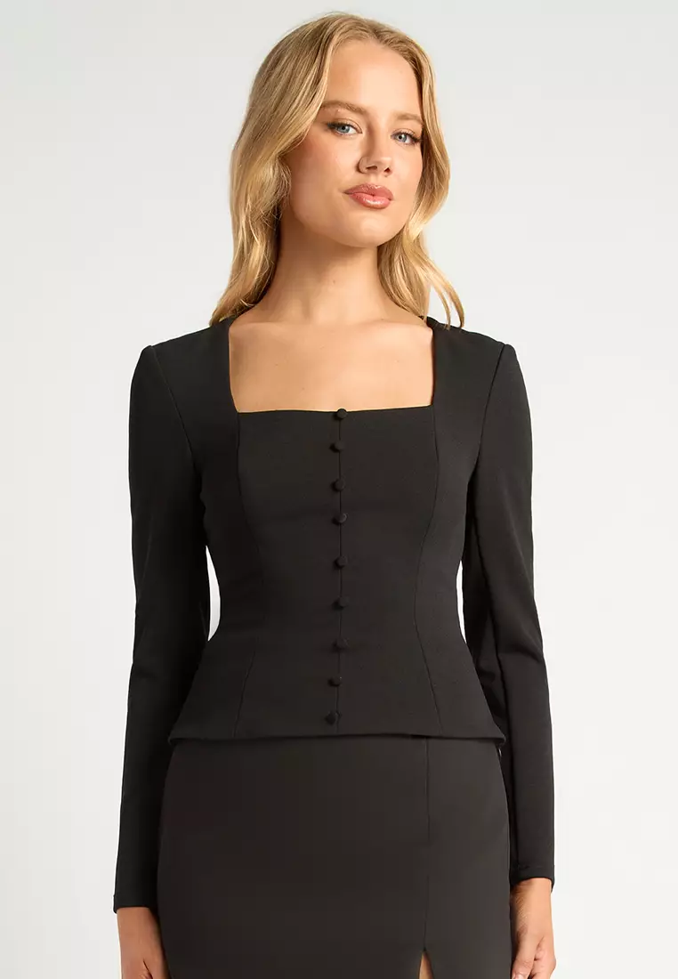 Jual Style State Self-Fabric Centre Front Button Jersey Top Original ...