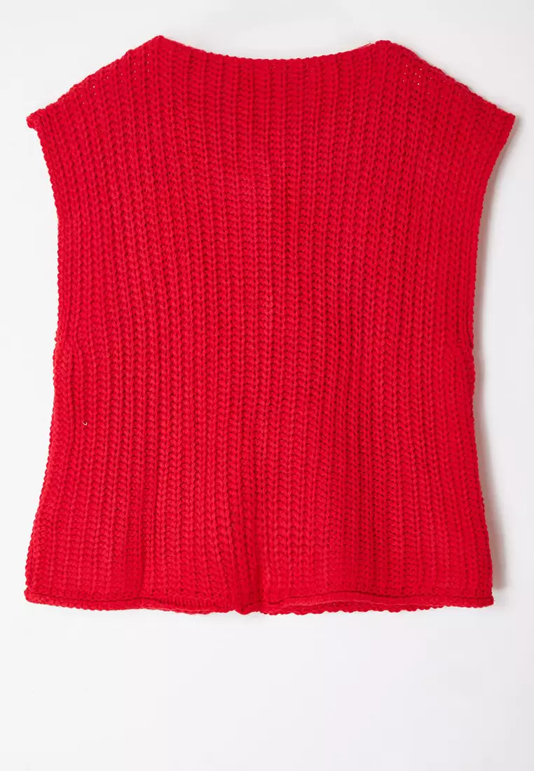Red Soft Textured Fitted Vest Twoaw25Ye00027