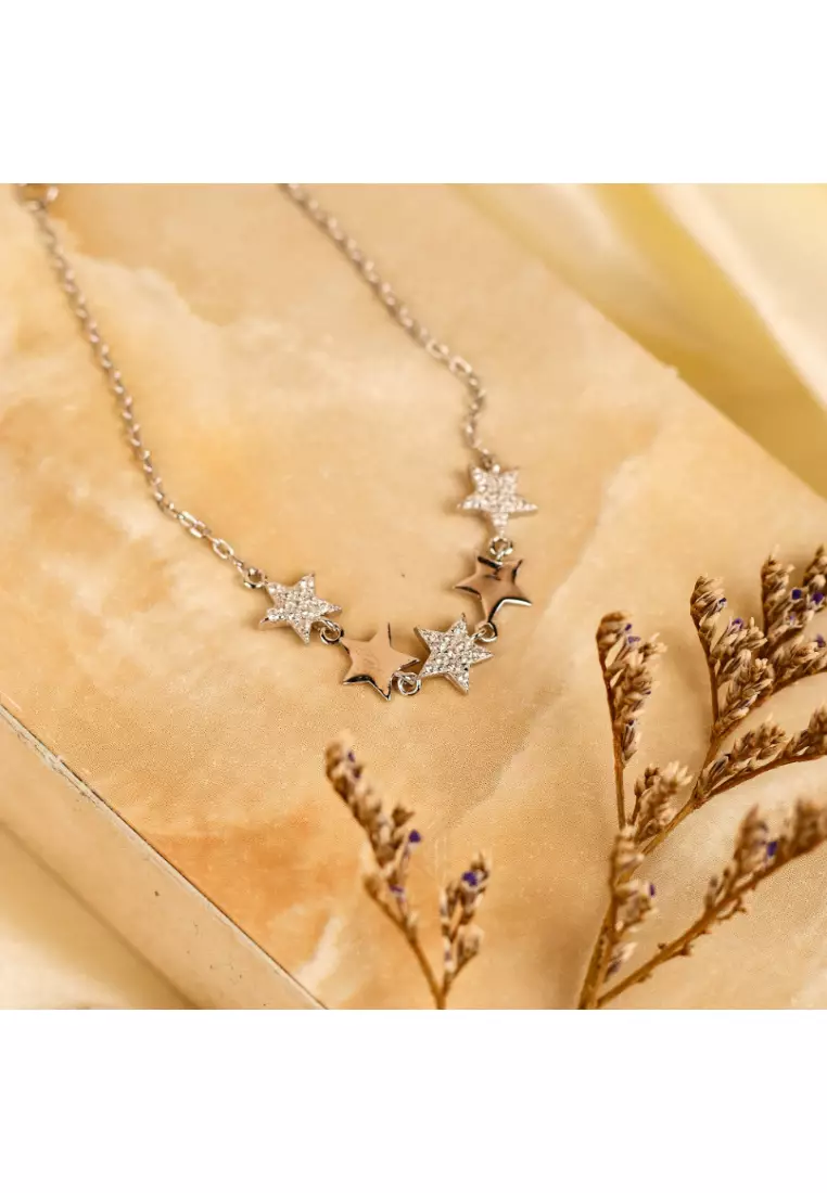Match The Stars 5 Stars Cubic Zirconia Silver Bracelet with 925 Sterling Silver
