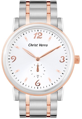 Christ Verra Fashion Men's Watch CV 2049G-14 SLV/SR White Silver Rose Gold Stainless Steel
