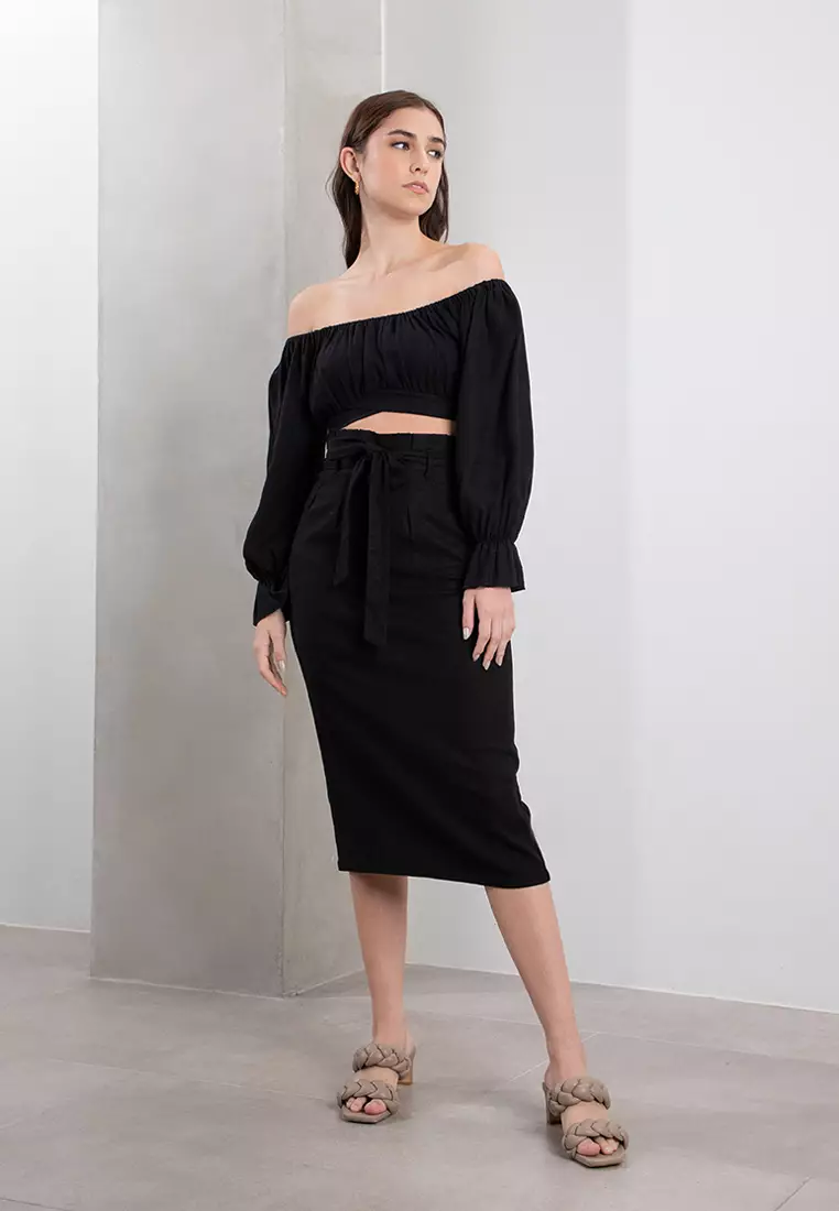 Black paperbag skirt linen online