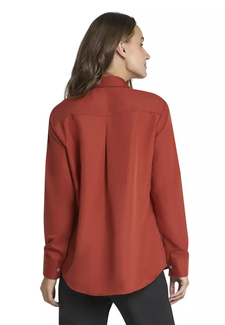 Zwetta Kemeja Lengan Panjang Plain Shirt Basic Atasan Wanita Regular Fit - Teracotta