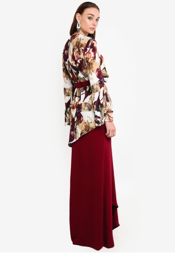 Buy Jasmine Unsymmetrical Tie Kurung from Justin Yap Collection in black and Green at Zalora