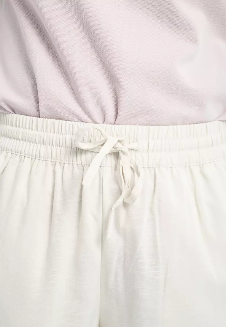 Ladies' Drawstring Pants with Linen Texture