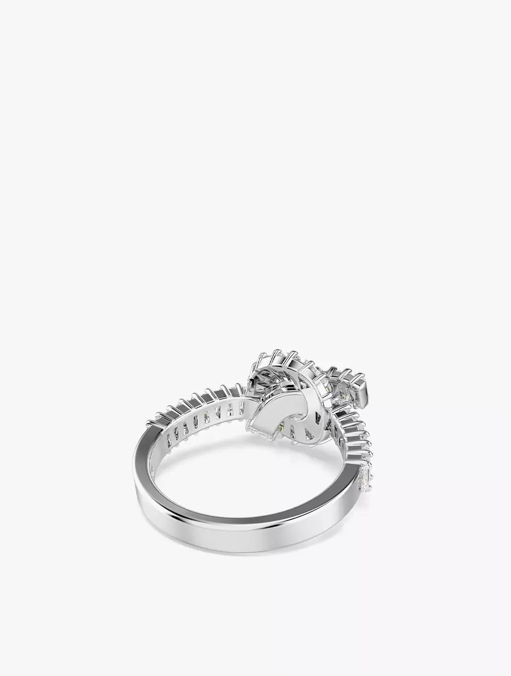 Matrix ring, Baguette cut, Knot, White, Rhodium plated