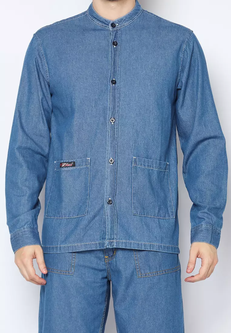 Kemeja Denim Skena L/S Krah Mandarin Saku Besar 182403