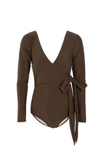 ZITIQUE brown Women's Solid Color One-piece Swimsuit - Brown E8A43US08C1920GS_1