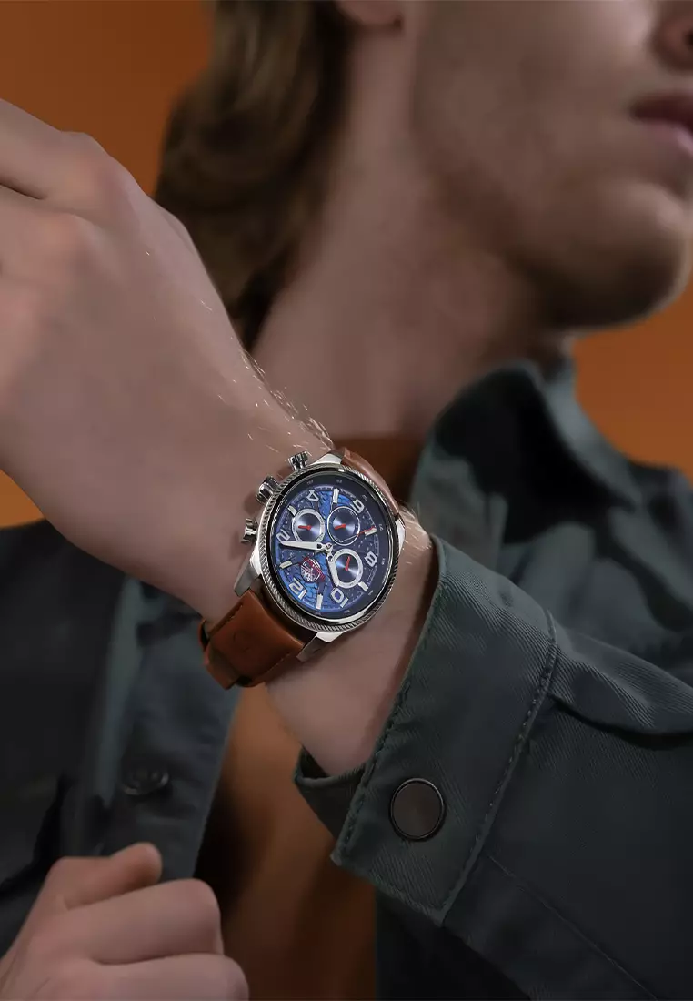 Timberland Henniker II - Jam Tangan Analog Pria - Navy Dial - Brown Leather Strap - TDWGF0028705