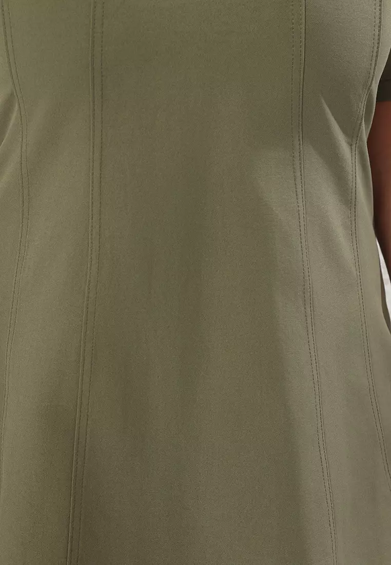 Khaki Gabardine Woven Mini Plus Size Dress Tbbss25Ah00205