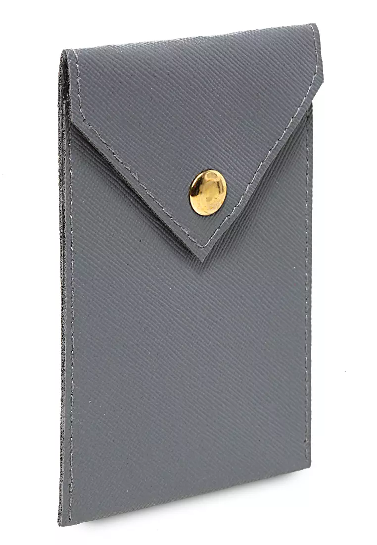 Manley Card Wallet Motif Polos Pengait Kancing Design Simple - Abu