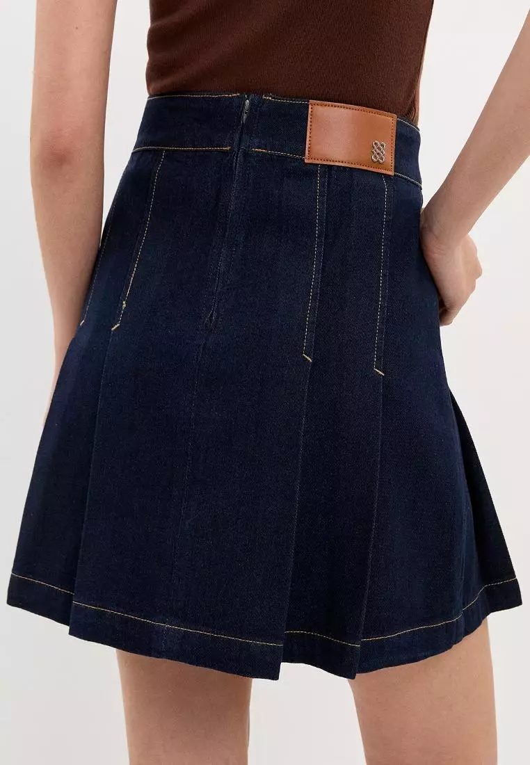 Pleated Denim Skirt
