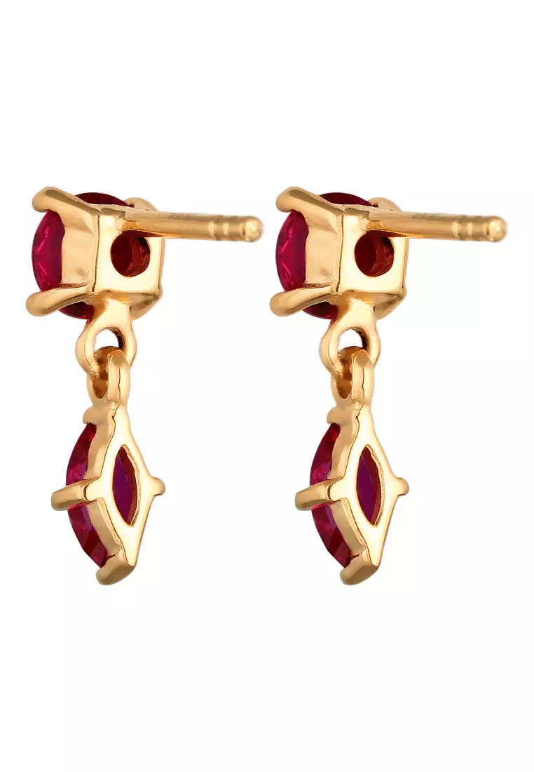 Anting Perhiasan Perak 925 Wanita Circle Ruby Gold Plated